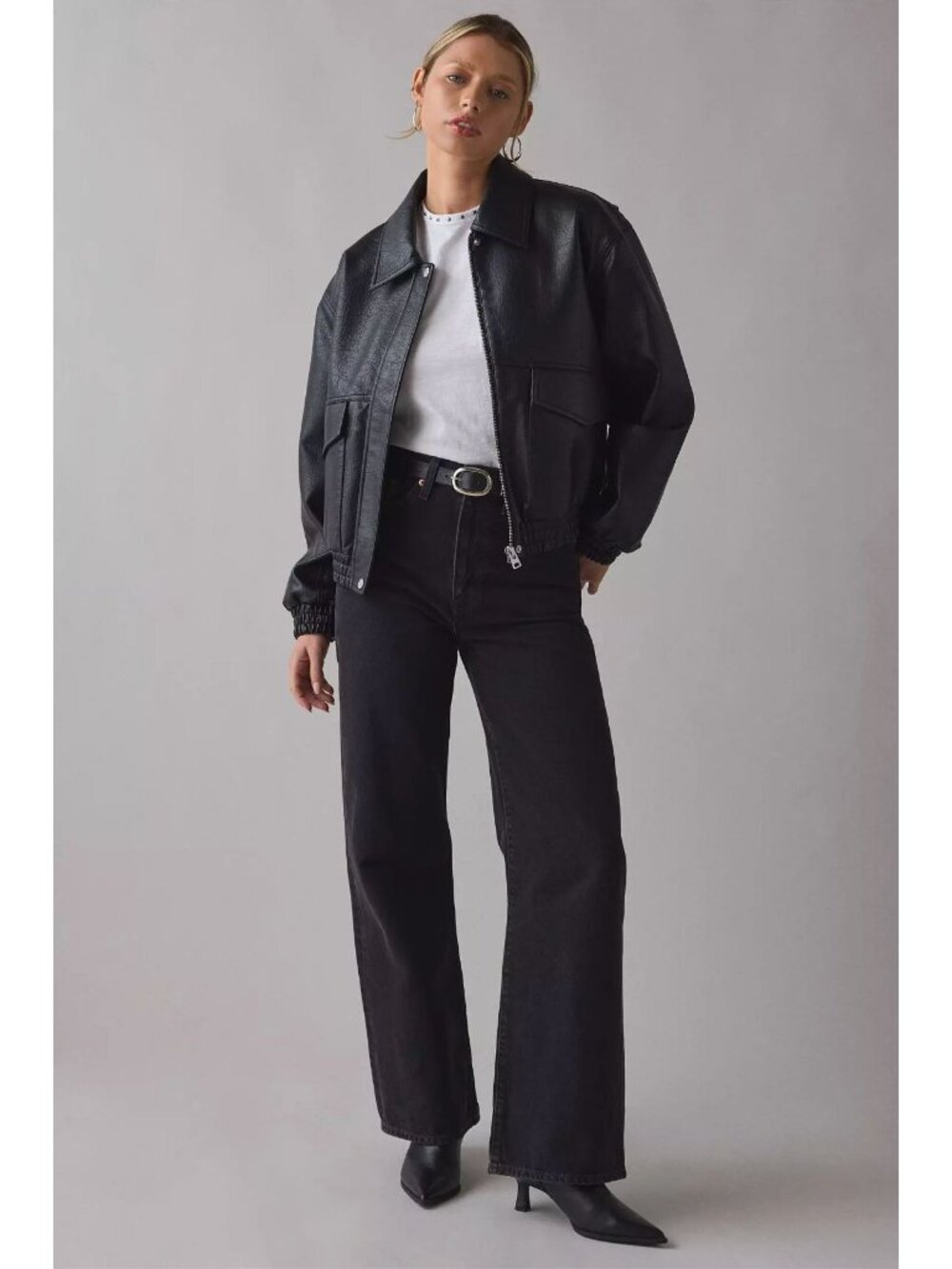 UO BDG Casey Faux Leather Oversized Bomber Jacket S Full Zip Urban Outfitters